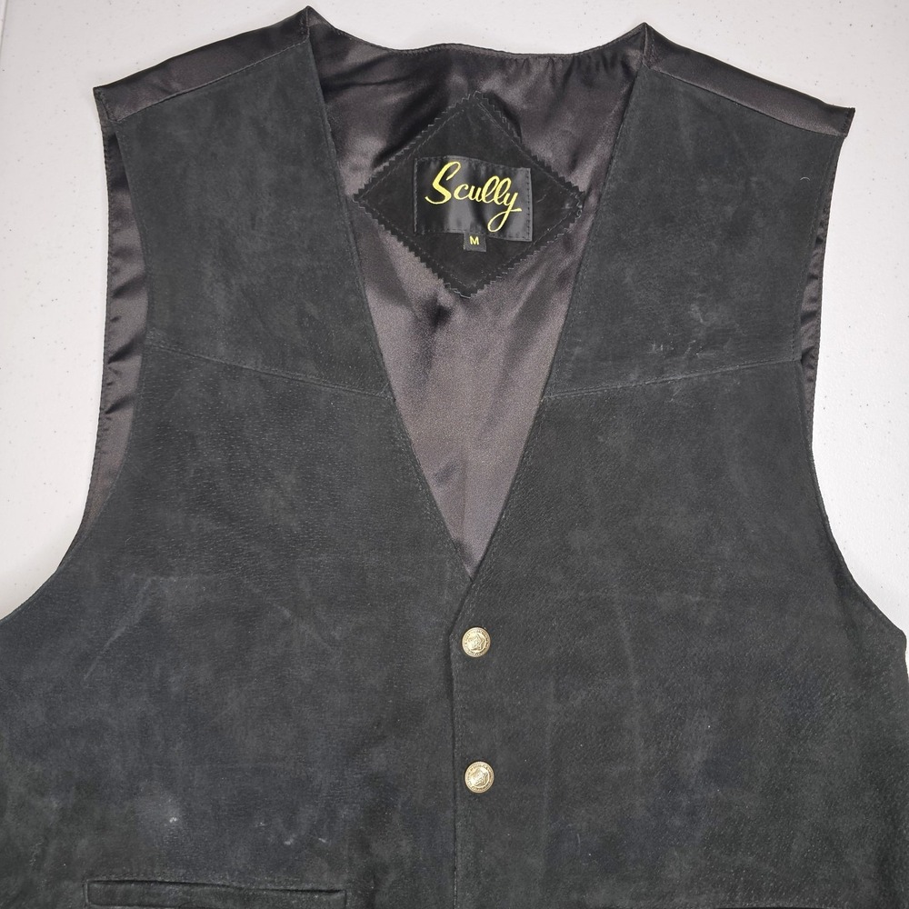 SCULLY‎ Men's Medium Black Leather Front Vest Western Cowboy -1606